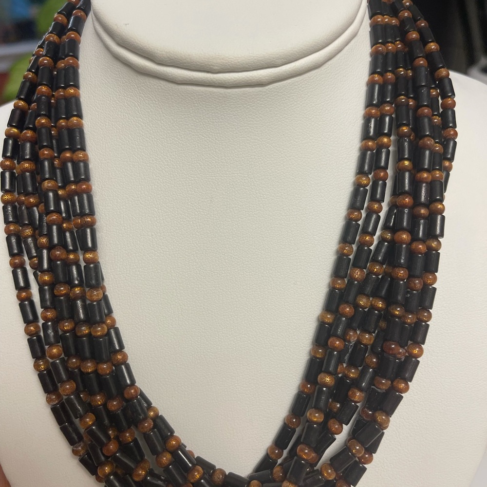 Vintage JAY KING Black & Gold Coral Sterling Silver RARE Necklace - Picture 4 of 9